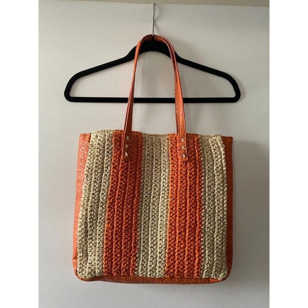 Sun N' Sand Womens Orange & Beige Beach Chic Crochet Shoulder Tote Bag - Picture 2 of 13